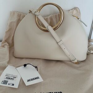 Jacquemus Calino Beige Shoulder Bag with Gold Handles